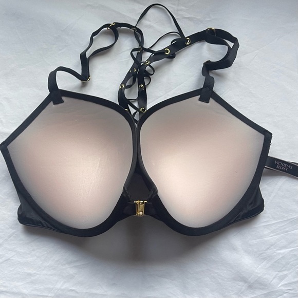 Victoria's Secret 34DD Very Sexy Push Up Bra Black Front Close Laceup Racerback - Picture 5 of 9